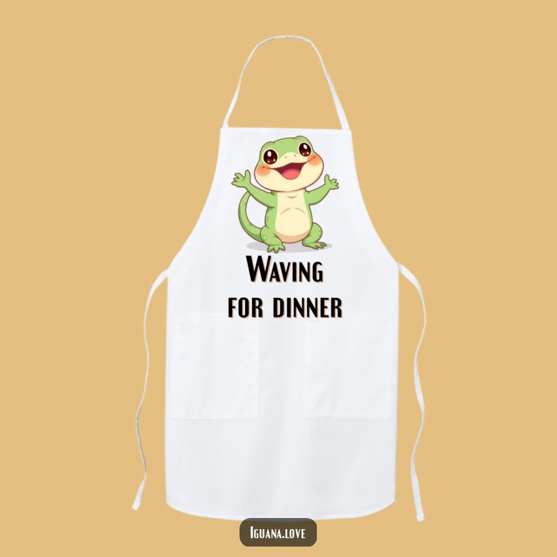 Funny Waving Iguana Chef Apron - Happy Enthusiastic Character Kitchen Gift