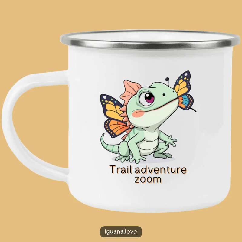 Funny Chasing Iguana Enamel Camping Mug - Excited Eyes Outdoor Hunt Gift