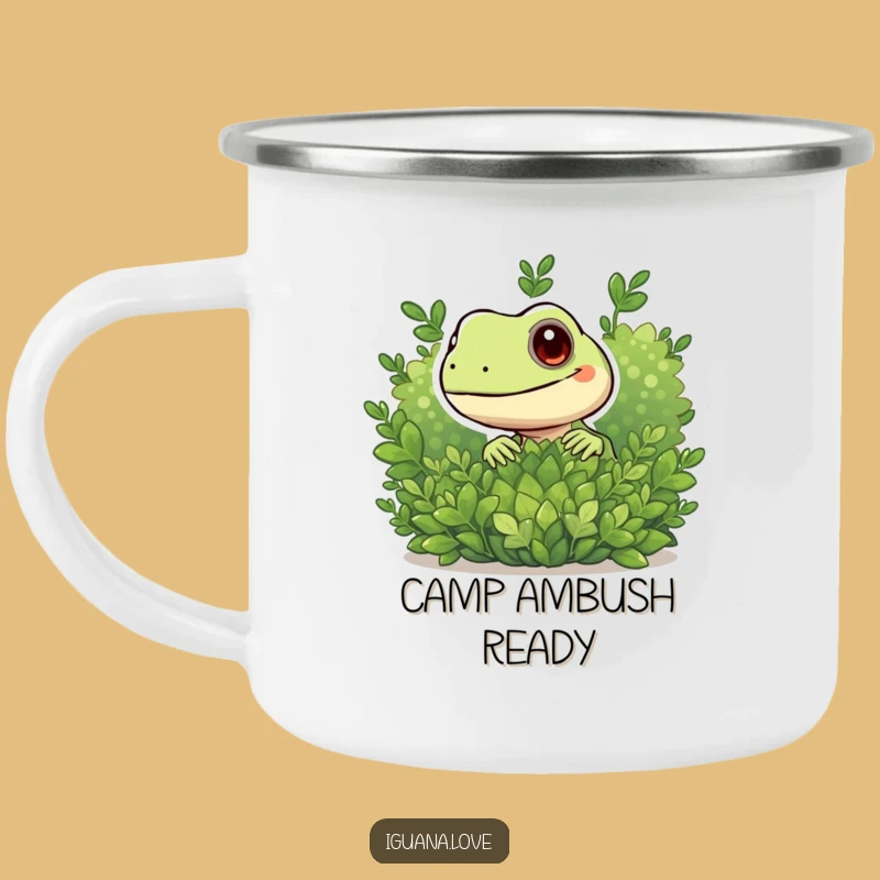 Funny Peeking Iguana Enamel Camping Mug - Playful Character Outdoors Gift