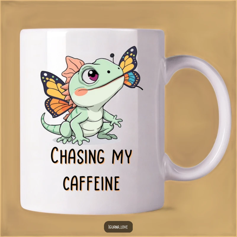 Funny Chasing Iguana Mug - Excited Eyes Butterfly Hunt Character Gift