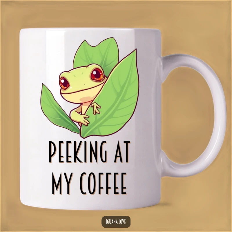 Funny Iguana Leaf Mug: Curious Creature's Peek Makes a Hilarious Gift