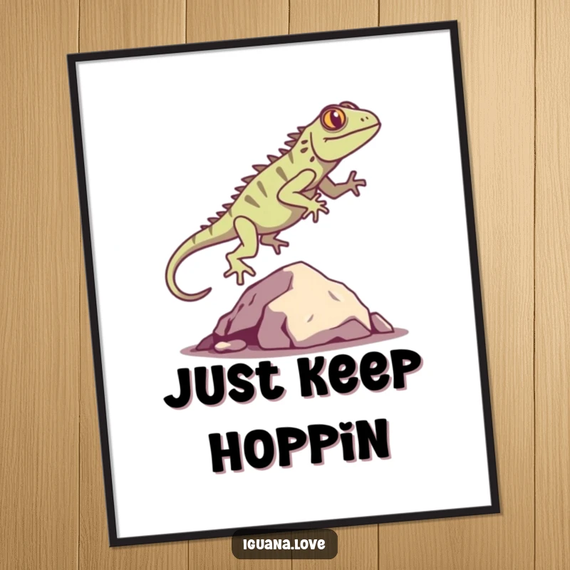 Funny Iguana Silhouette Digital Art Print shows a playful iguana leaping over a rock, offering an instant, humorous, and dynamic decorative piece.