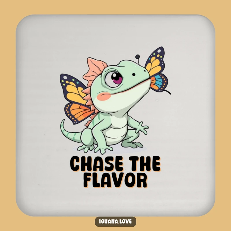 Funny Chasing Iguana Drink Coaster - Excited Eyes Nature Fun Gift