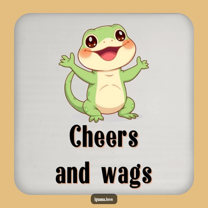 Funny Waving Iguana Drink Coaster - Happy Enthusiastic Surface Protection Gift