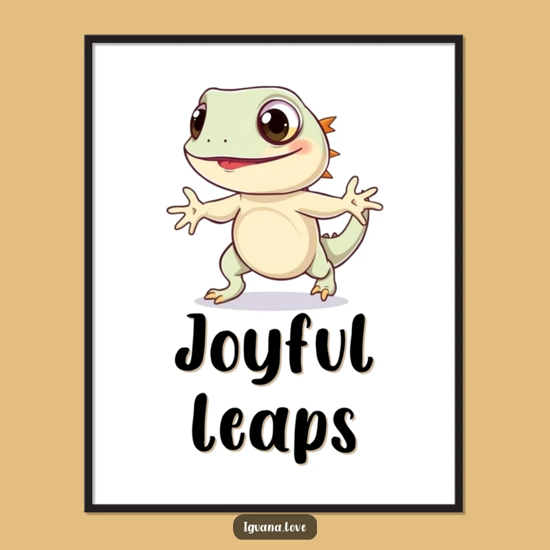 Funny Iguana Hop Poster: Wide-Eyed Art, Joyful Decor, Charming Funny Gift