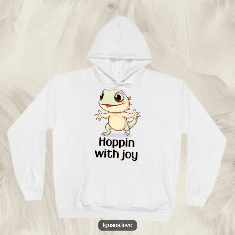 Funny Iguana Hop Hoodie features a charming, wide-eyed iguana doing a joyful hop, providing cozy warmth and a dose of pure happiness.