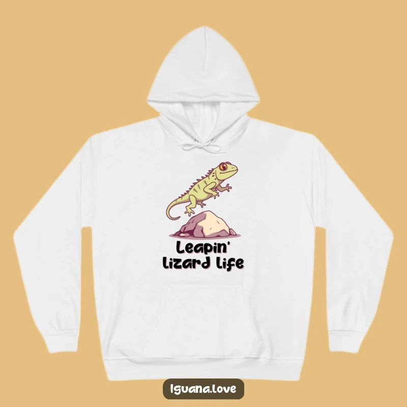 Cozy Funny Iguana Silhouette Hoodie: Happy Leap, Warm Funny Gift Apparel