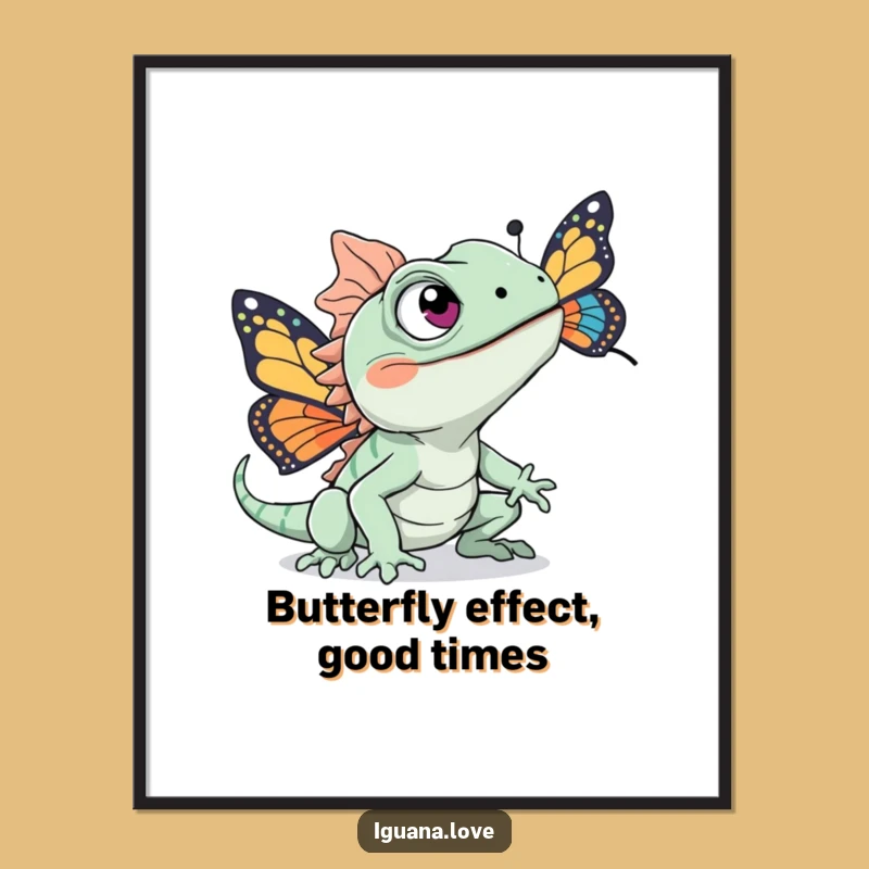 Free Printable Wall Art: Iguana Butterfly Chase - Funny Downloadable Decor