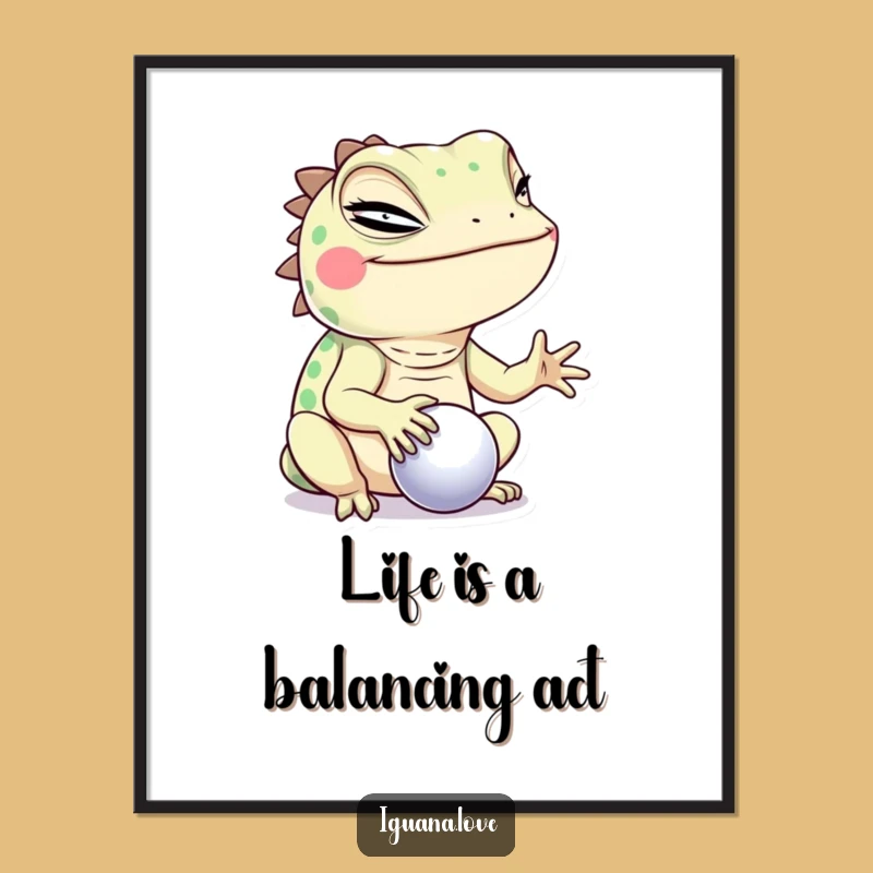 Free Printable Iguana Wall Art: Winking Lizard Balancing Ball Downloadable Quirky Decor
