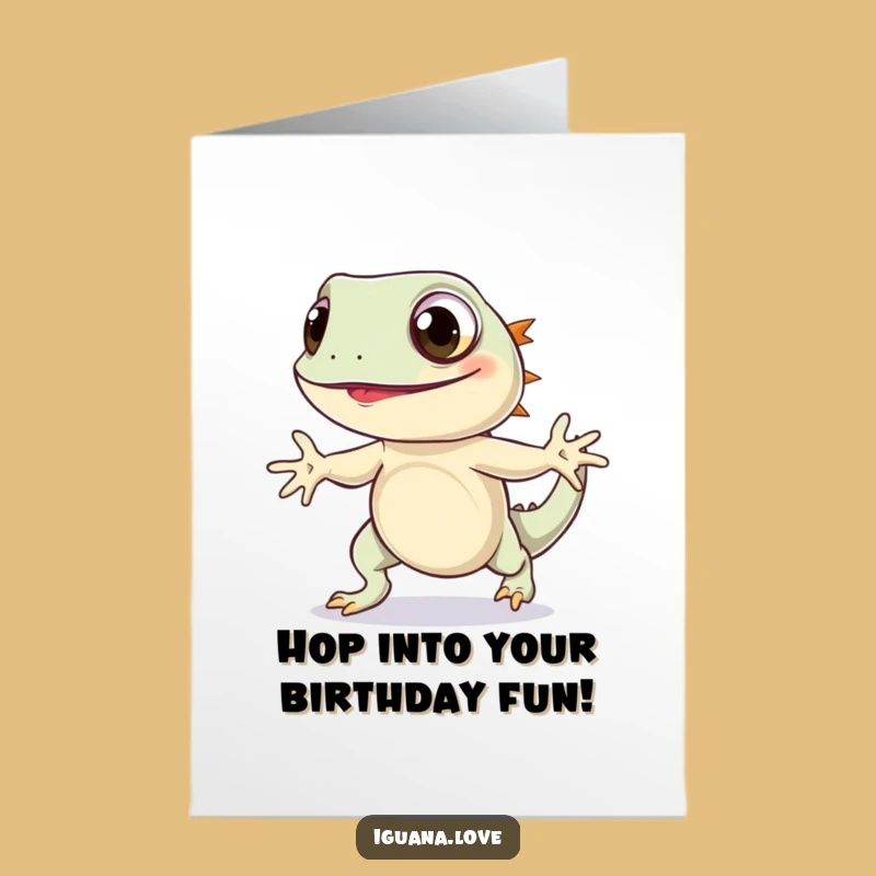 Free Printable Iguana Birthday Card: Joyful Hop, Funny Downloadable Gift