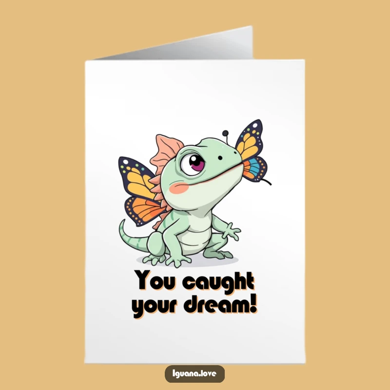 Free Printable Congrats Card: Iguana Butterfly Chase - Funny Gift
