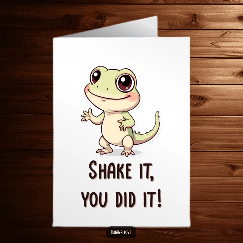 Funny Free Printable Congratulations Card: A goofy iguana dancing with abandon, cheering on their success.