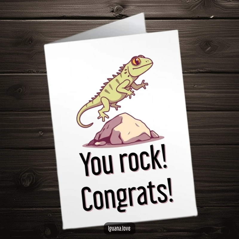 Funny Free Printable Iguana Congrats Card: Silhouette leaping over a rock, a joyous celebration.