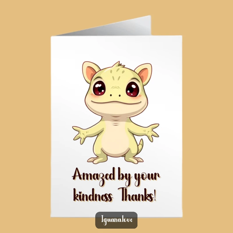 Free Printable Iguana Thank You Card: Surprised Lizard Arms Wide Downloadable Appreciation Gift