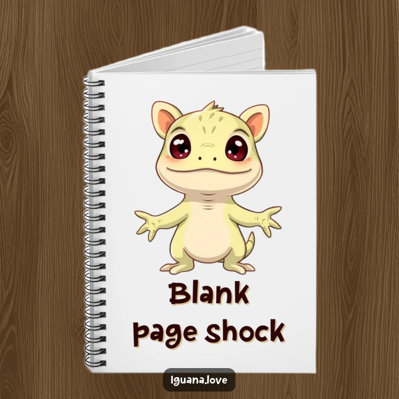 Funny Surprised Iguana Notebook, arms wide in comical shock, ideal for journaling surprising thoughts and ideas.