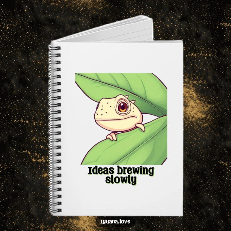 Funny Curious Iguana Notebook, peeking from behind a leaf, with a humorous expression, perfect for journaling thoughts and ideas.
