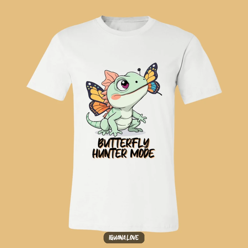 Funny Chasing Iguana T-Shirt - Excited Eyes Butterfly Hunter Tee Gift