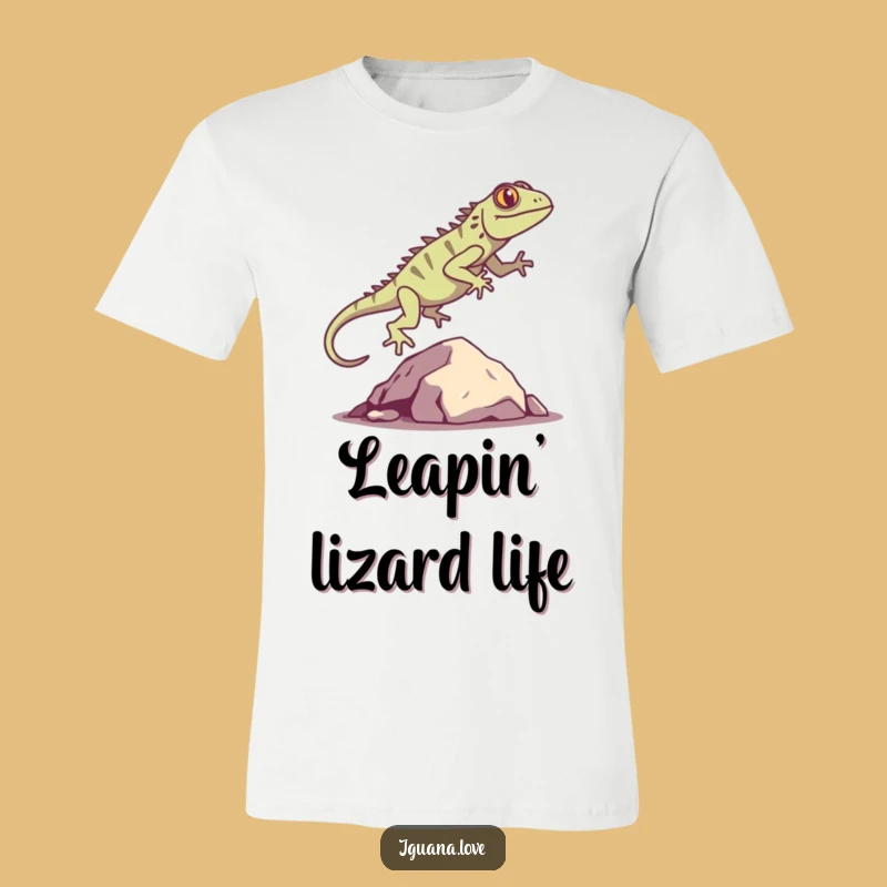 Funny Iguana Silhouette T-Shirt: Happy Leaping Over Rock, Cool Funny Gift