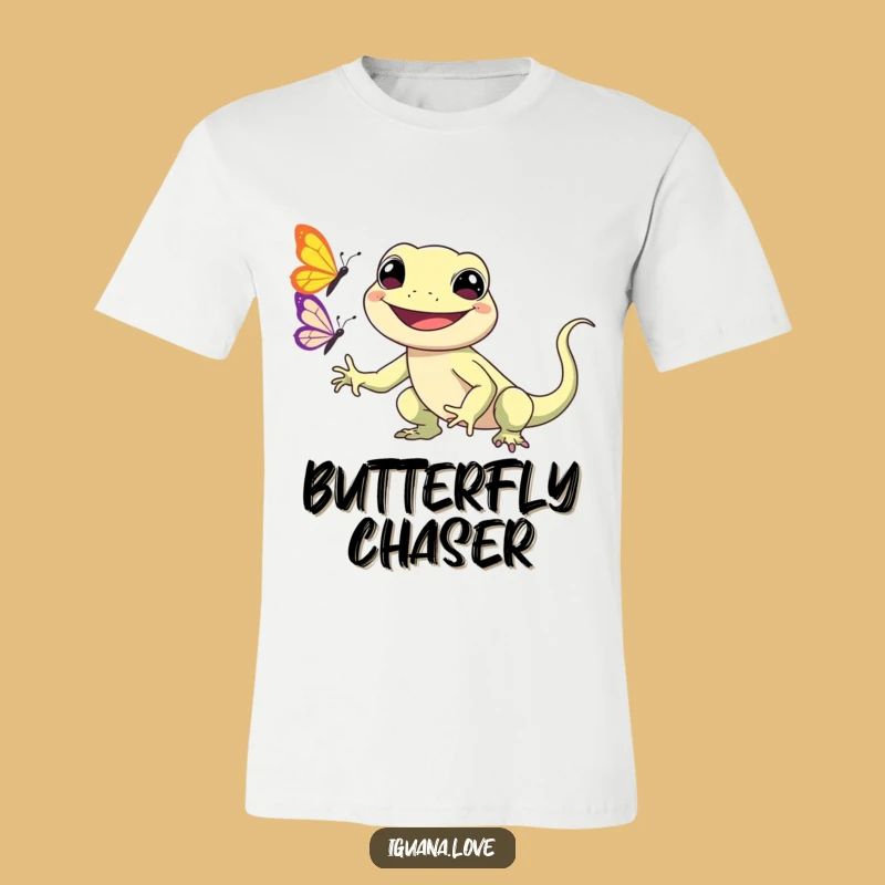 Funny Kawaii Iguana T-Shirt: Cute Butterfly Chase, Playful Tee, Great Funny Gift