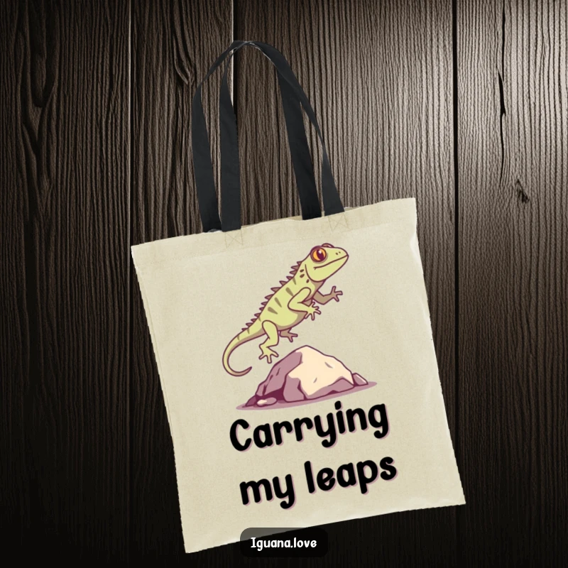 Funny Iguana Silhouette Tote Bag displays a happy iguana jumping over a rock, ideal for shopping with a touch of playful energy.