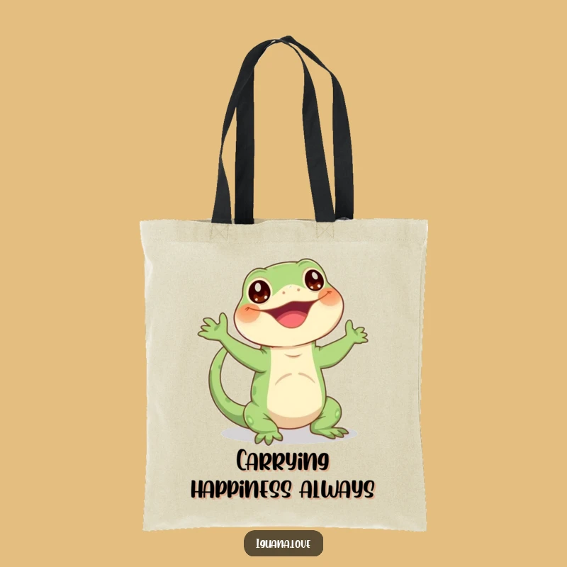 Funny Waving Iguana Tote Bag - Happy Enthusiastic Character Carryall Gift